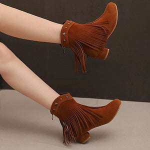 Ankelboots i Mocka med Fransar