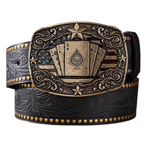 Antikt westernbälte med spelkortsspänne Svart / 120cm