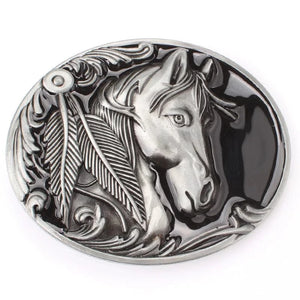 Bältesspänne med hästhuvud och fjädrar Silver