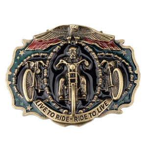 Bältesspänne motorcykel live to ride ride to live vintage stil Guld