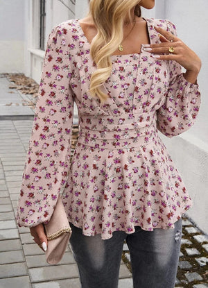 Blommig Långärmad Blus