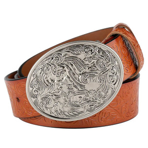 Blommigt cowboyläderbälte för dam Orange / 90cm