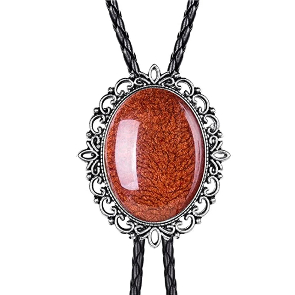 Bolo tie med brunt ovalt hänge i natursten Brun