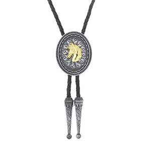 Bolo tie med guldfärgat djurhuvud Silver och guld hästhuvud