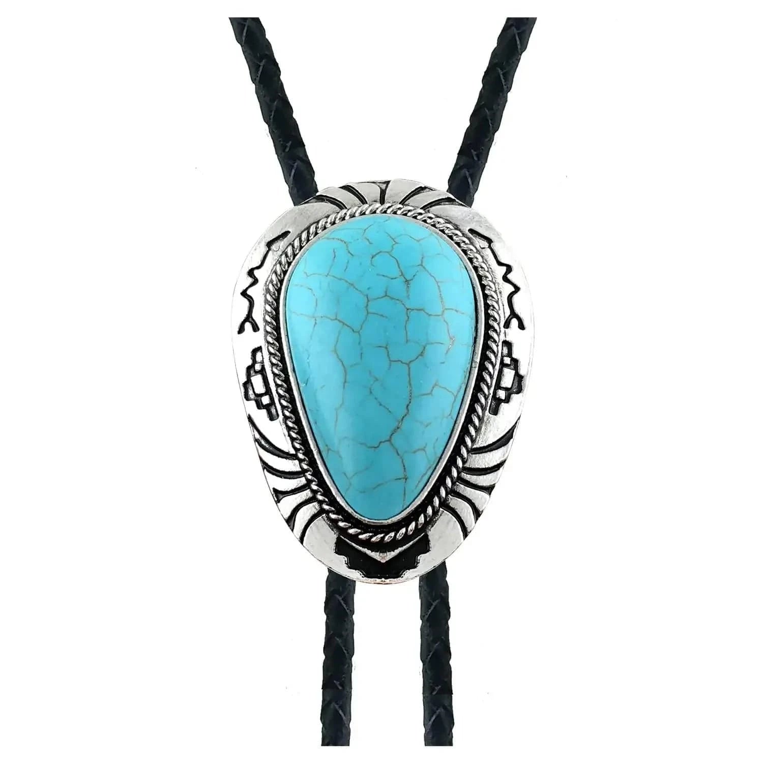 Bolo tie med naturlig blå sten Blå droppform