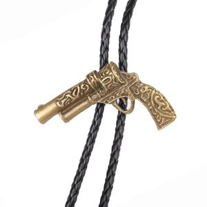 Bolo tie med retro pistol i metall