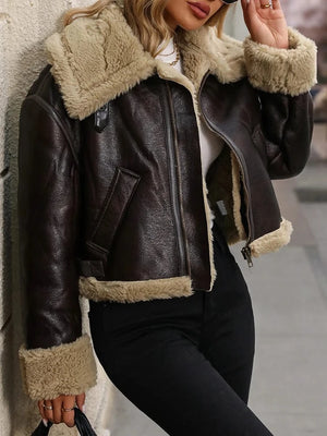 Brun shearlingjacka dam
