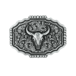 Buffelskalle Blommig Ram Bältesspänne Silver