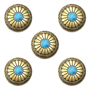 Concho i Mässing med Solblomdesign och Färgad Sten Blå