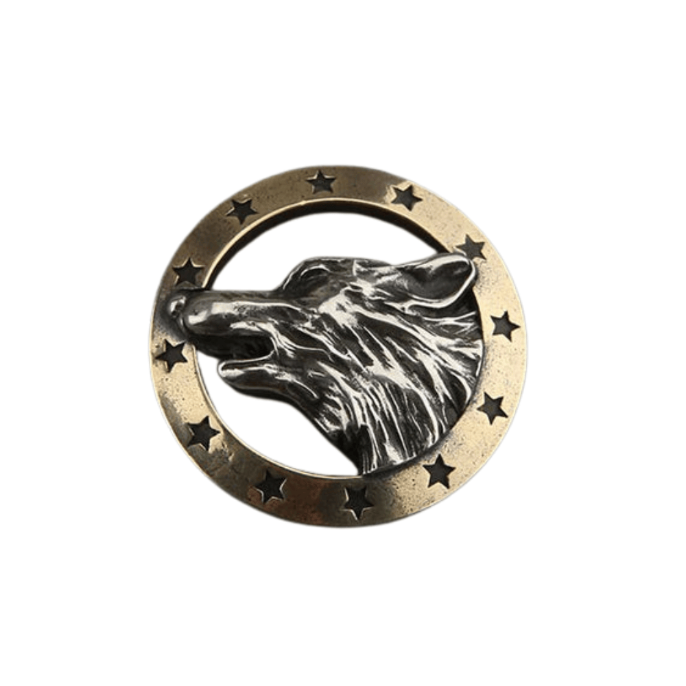 Concho rund mässing med varghuvud Guld och silver / 30 mm