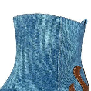 Låga Cowboy Boots i Denim och Läder för Dam