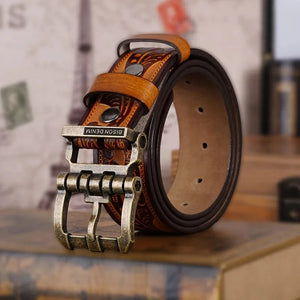 Cowboybälte i Präglat Läder med Vintage Spänne