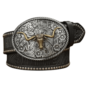Cowboybälte ovalt longhornspänne Svart / 120cm