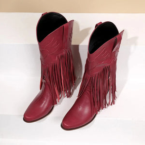 Cowboyboots dam med fransar i retrostil av mjukt läder