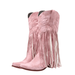 Cowboyboots dam med fransar i retrostil av mjukt läder