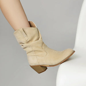 Cowboyboots i mjuk mocka med rynkad skaftdesign