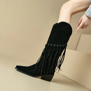 Cowboyboots med fransar i mjuk mockalook