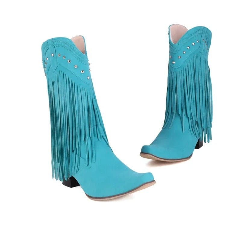 Cowboyboots med fransar i mockalook