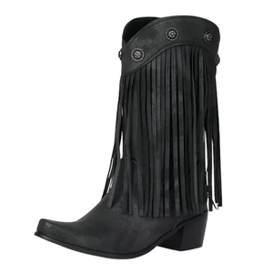 Cowboyboots med fransar och nitar i västernstil Svart / 35
