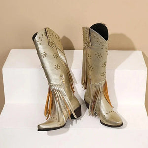 Cowboyboots med Fransar och Präglad Läderlook