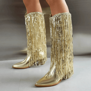 Cowboyboots med glänsande fransar
