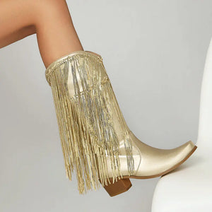 Cowboyboots med glittrande fransar