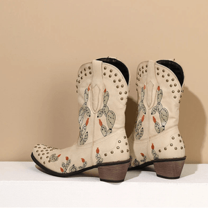 Cowboyboots med Kaktusbroderi och Nitar för Dam