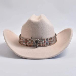 Cowboyhatt i westernstil med elegant bälte och bred brätte Beige / One Size