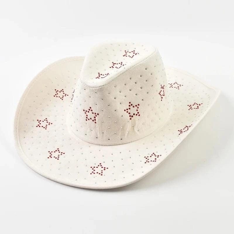 Cowboyhatt med strassstjärnor Vit / Kan justeras