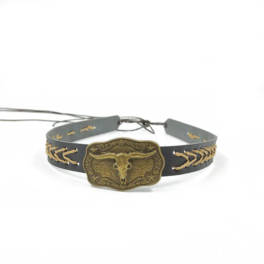 Cowboyhattband med metalliskt tjurhuvud Svart / 1 stycke