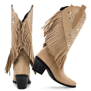 Cowgirl Boots med Amerikansk Flagga och Fransar