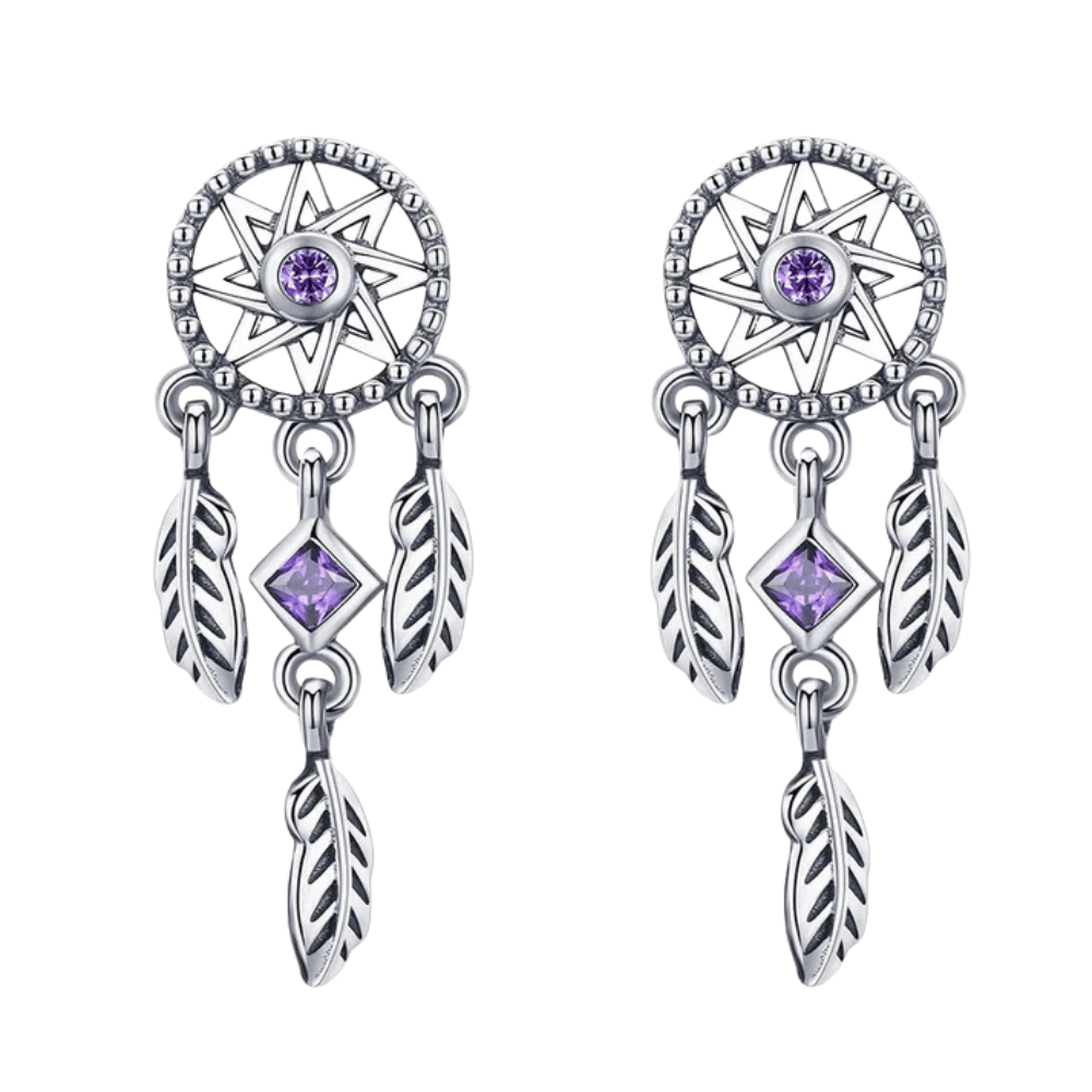 Orecchini acchiappasogni in argento con zircone viola