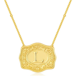 Embossed Belt Buckle Pendant Necklace for Men Punk Jewelry Gold Color A-Z Initial Letter Necklaces Women Western Jewelry Gift L / Silver / CHINA