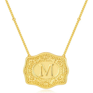 Embossed Belt Buckle Pendant Necklace for Men Punk Jewelry Gold Color A-Z Initial Letter Necklaces Women Western Jewelry Gift M / Silver / CHINA