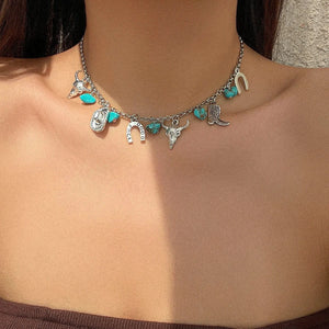 Halsband med western-berlocker och turkos Silver