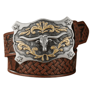Herr cowboybälte longhornspänne Mörkbrun/Silver / 120cm