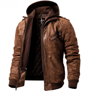 Jacka läder huva Brun / XS