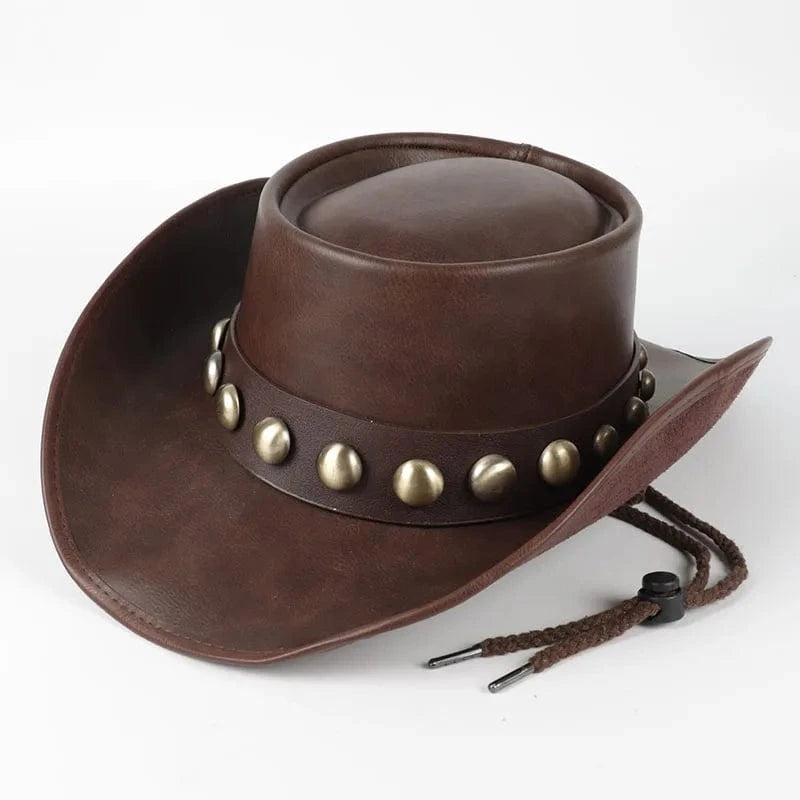 Läder Cowboyhatt med Metallnitar Brun / Ungefär 58cm