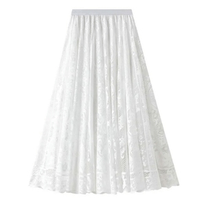 Maxikjol i bohemisk spets Vit / One Size