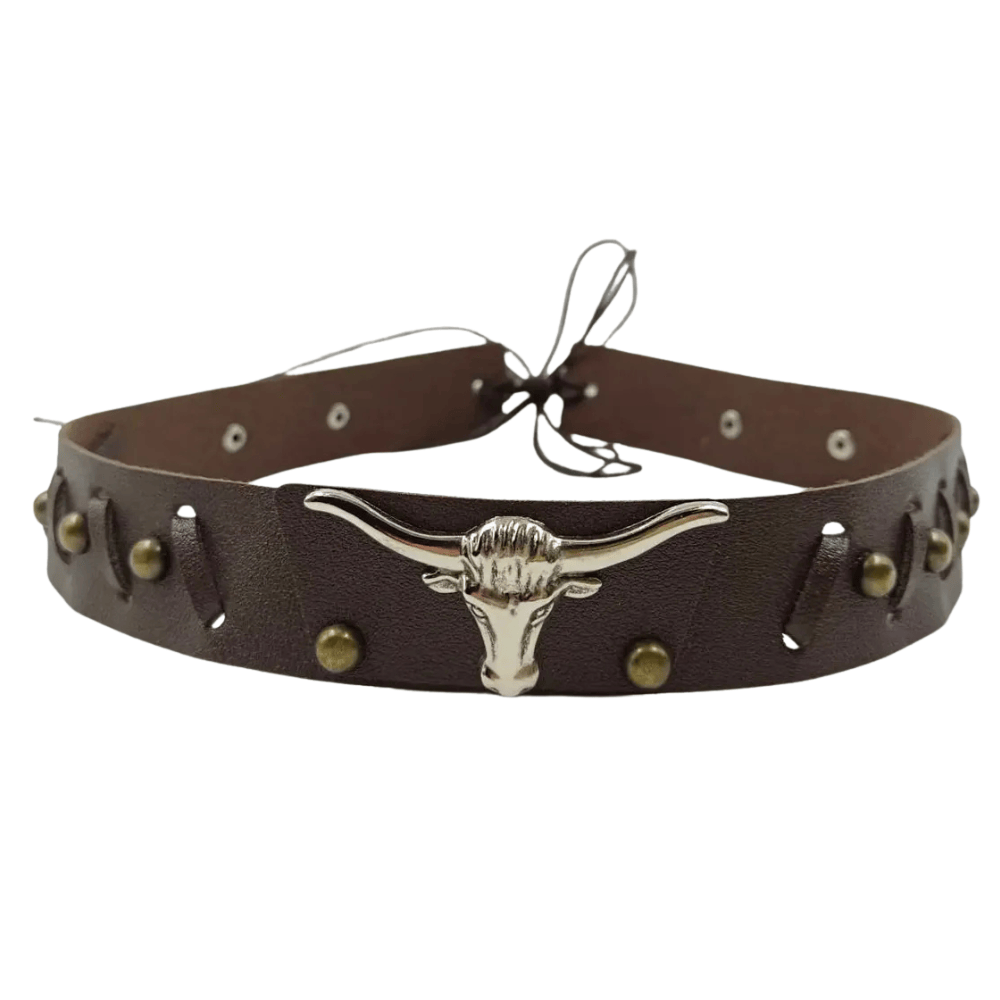 Mörkbrunt westernhattband longhornhuvud Mörkbrun / 56-58cm
