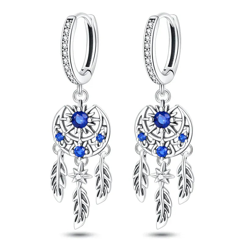 Orecchini pendenti acchiappasogni blu in argento