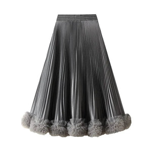 Plisserad kjol i satäng med tyllfåll Grå / One Size