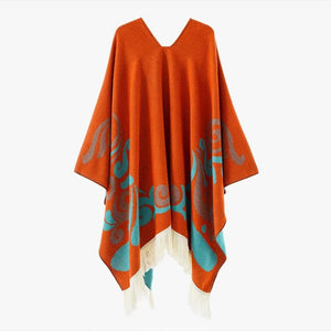 Poncho med fransar Orange / One Size