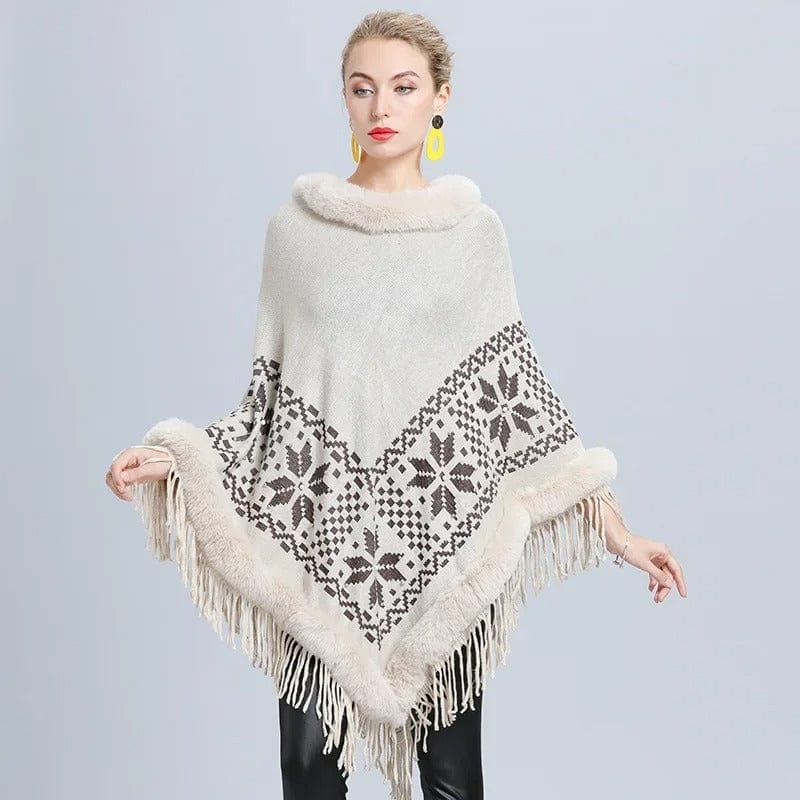 Poncho med päls Beige / One Size