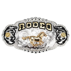 RODEO" Bältesspänne med Guldhäst och Silverdetaljer Häst
