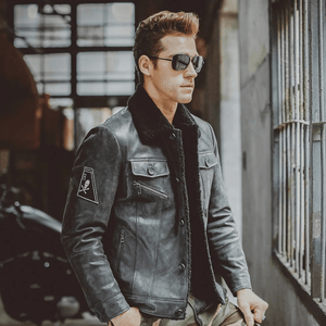 Shearling jacka herr svart