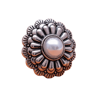 Silver Concho med 3D-Blomdesign och Färgad Pärla Ljusgrå / 2st