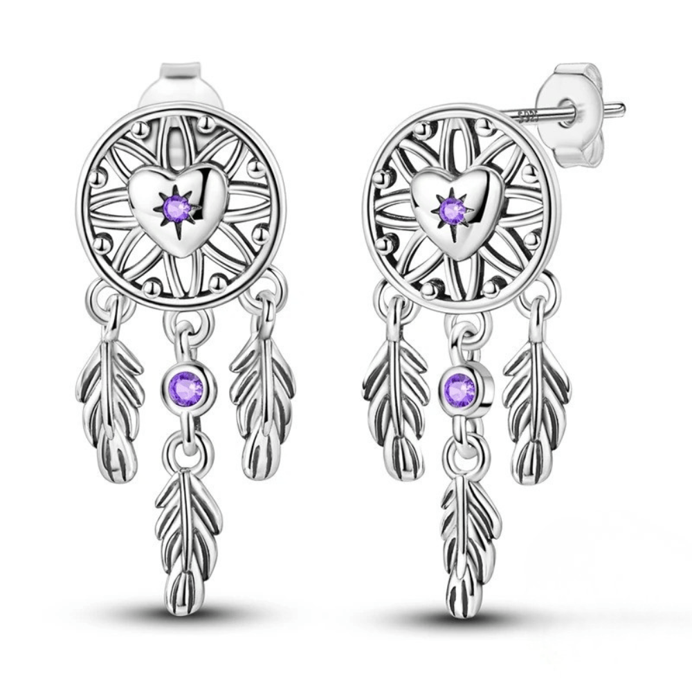 Orecchini in argento acchiappasogni con pietra viola