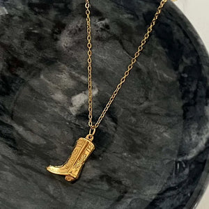 Stainless Steel Cowgirl Cowboy Boot Pendant Necklace For Women Western Jewelry Accessories Gold