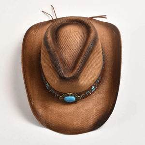 Strå Cowboyhatt med Broderad Läderrem